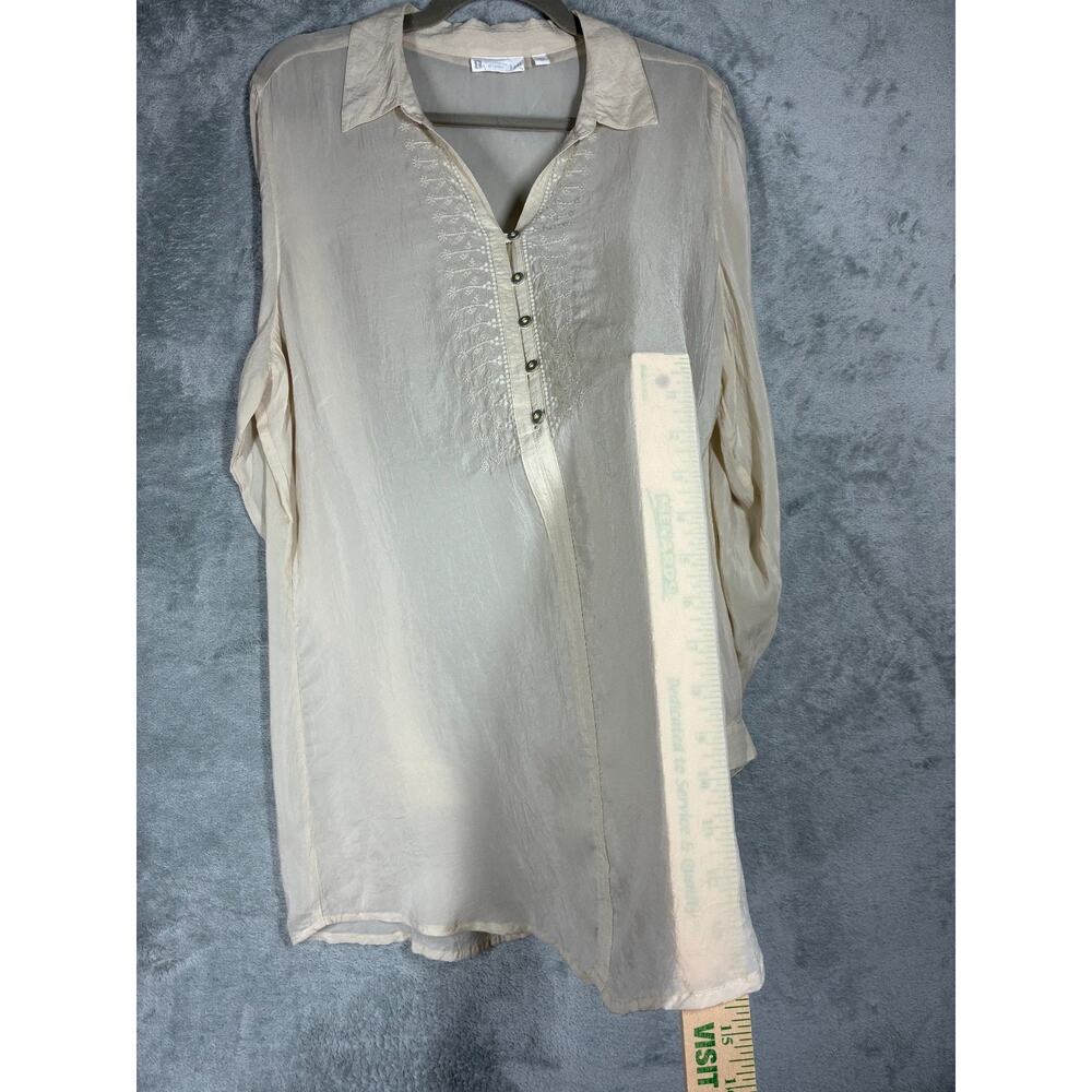 J Jill Uncommon Threads Semi Sheer Crinkled Blouse Tunic Top Large Beige Fairy - Picture 11 of 16